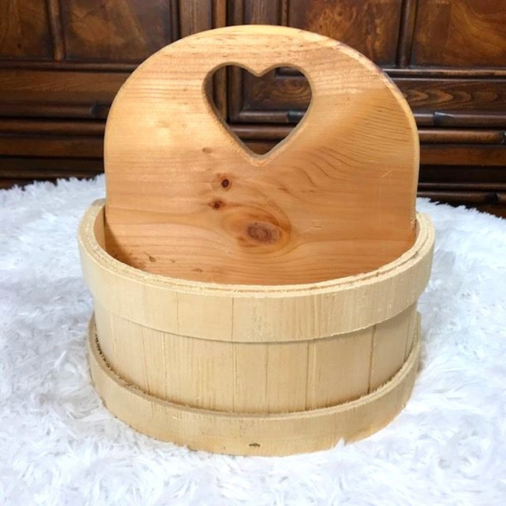 Vintage Carved Heart Curved Crate Wood Basket